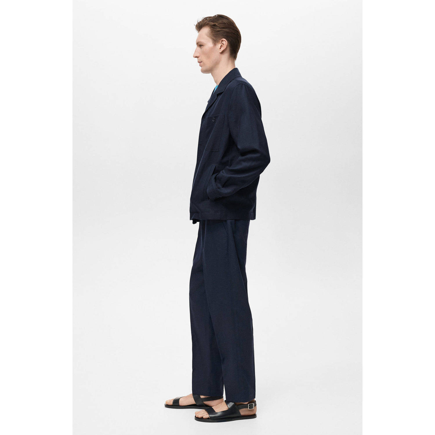 Mango Man regular overshirt donkerblauw