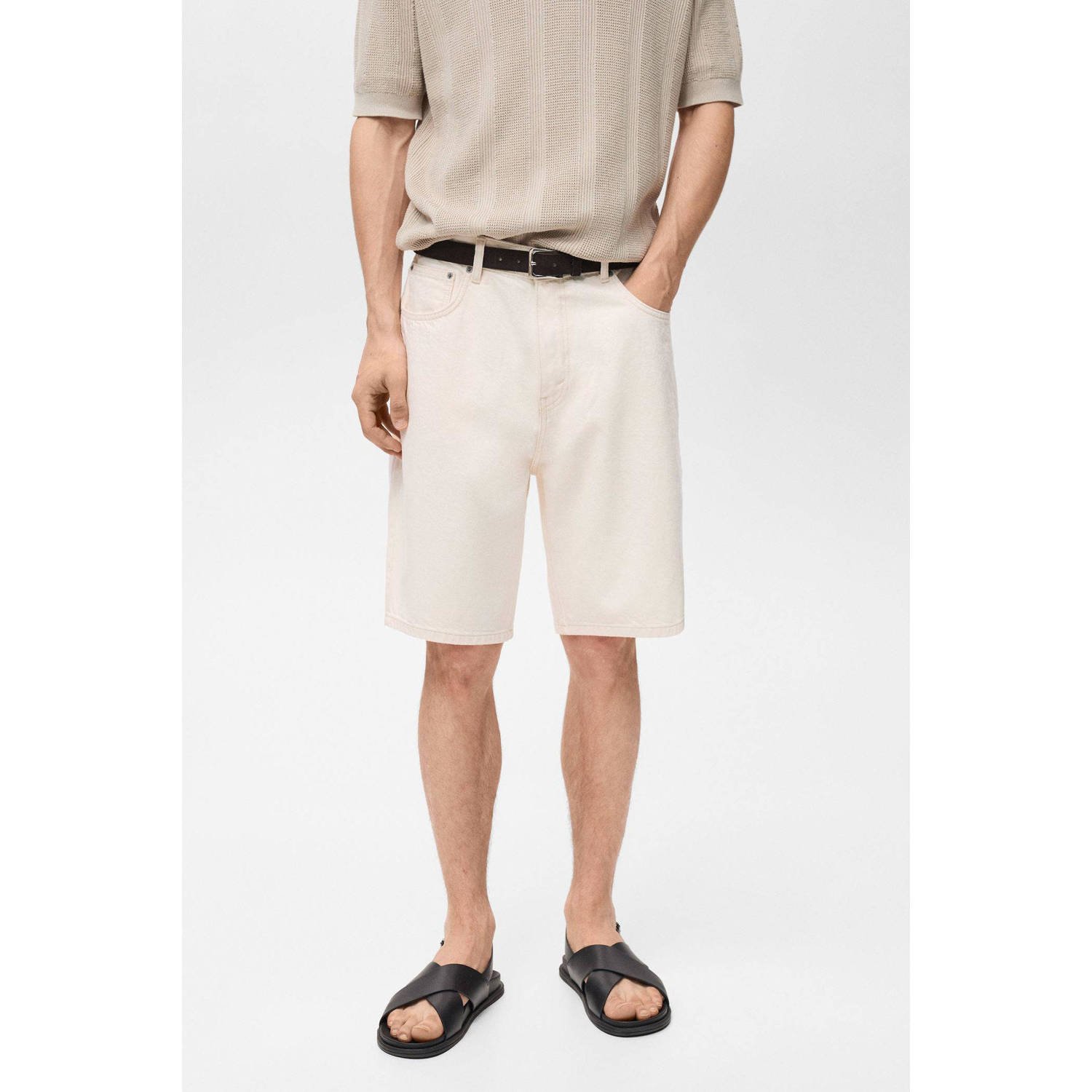 Mango Man denim loose bermuda short ecru