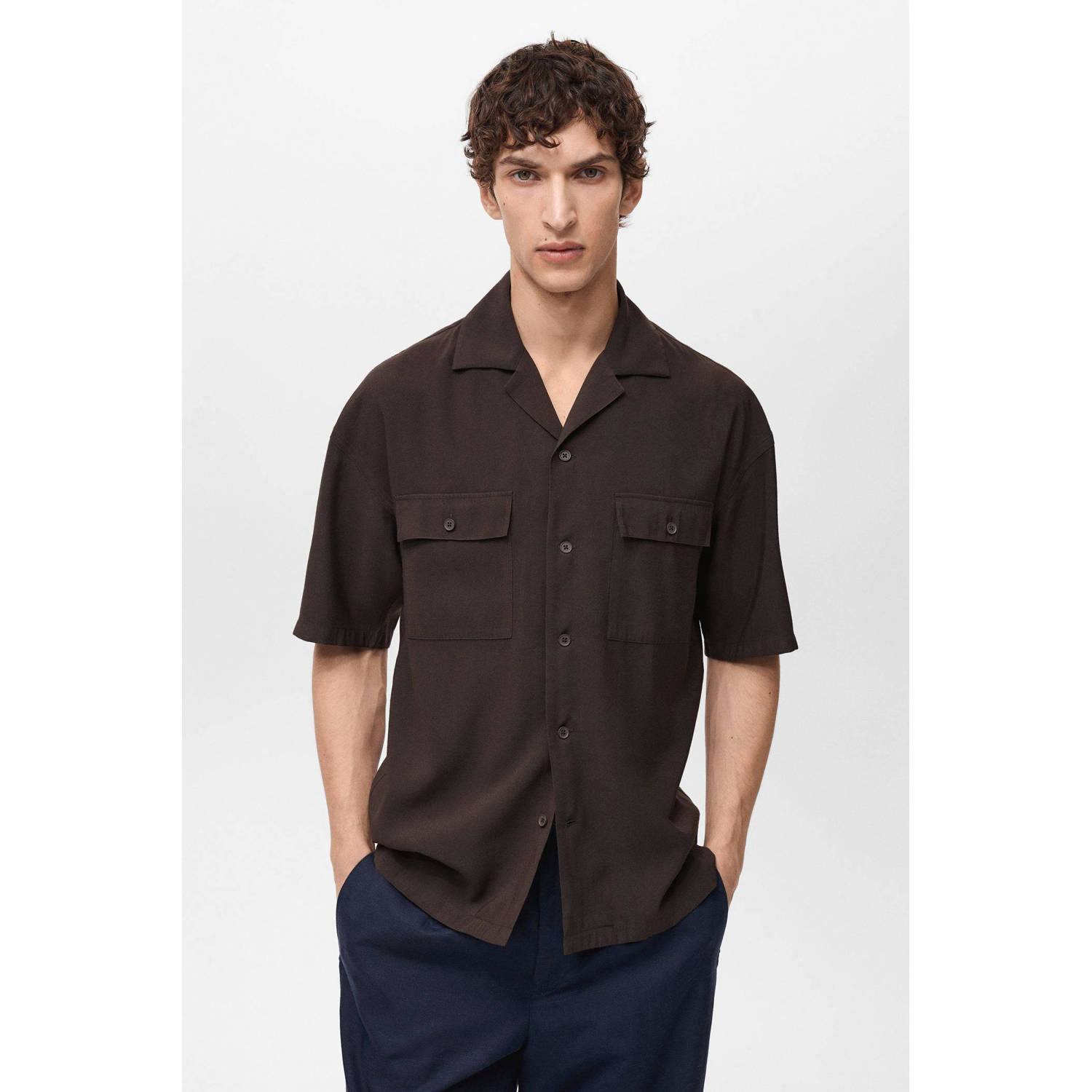 Mango Man regular fit overhemd donkerbruin