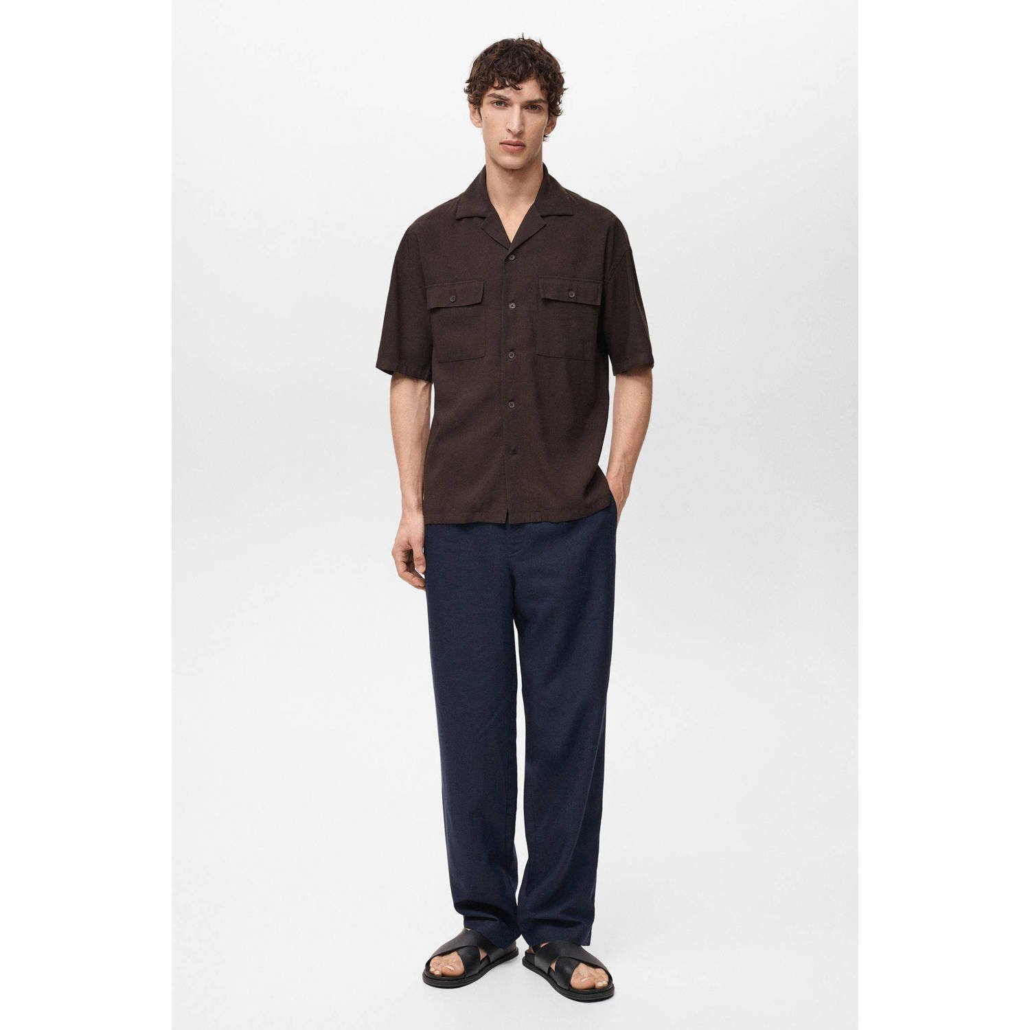 Mango Man regular fit overhemd donkerbruin