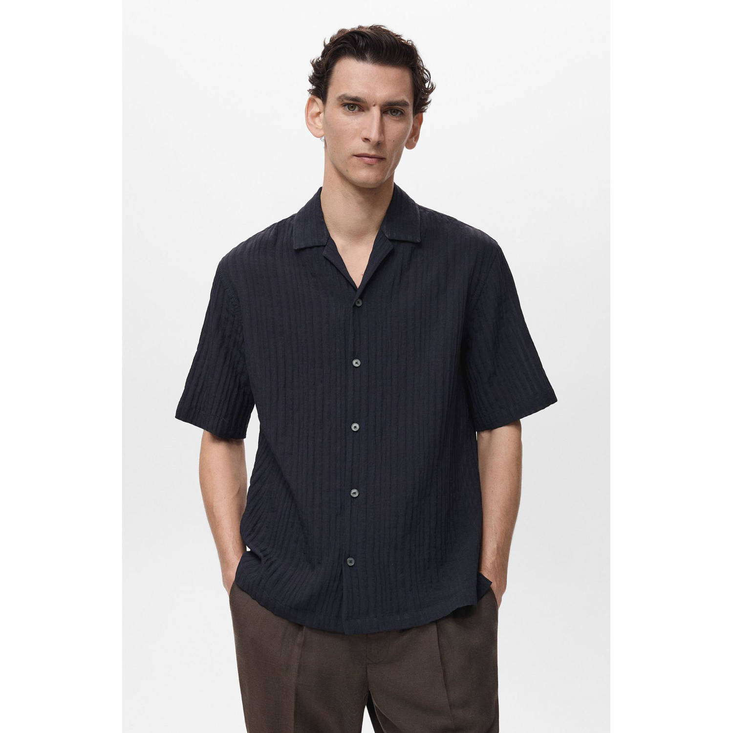 Mango Man casual overhemd met textuur marine