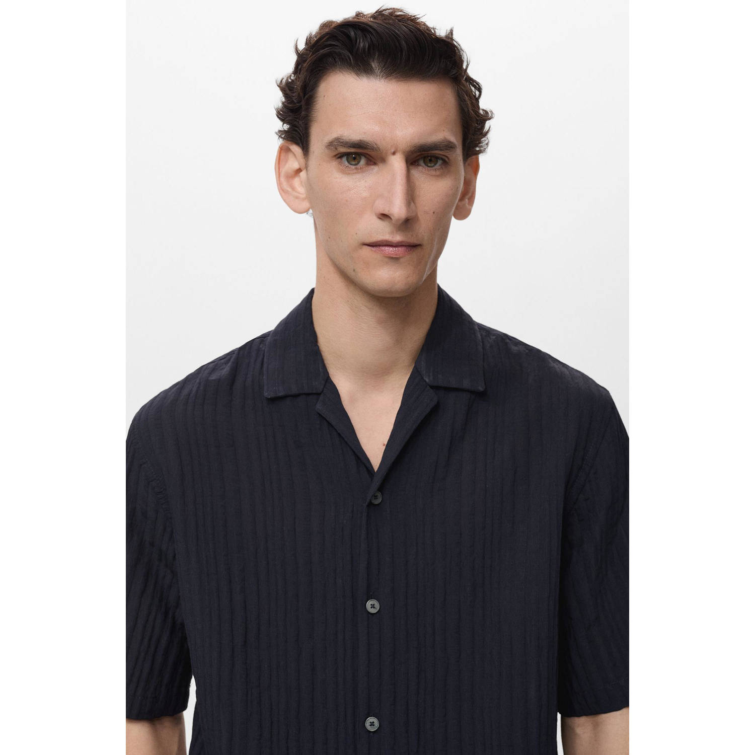 Mango Man casual overhemd met textuur marine