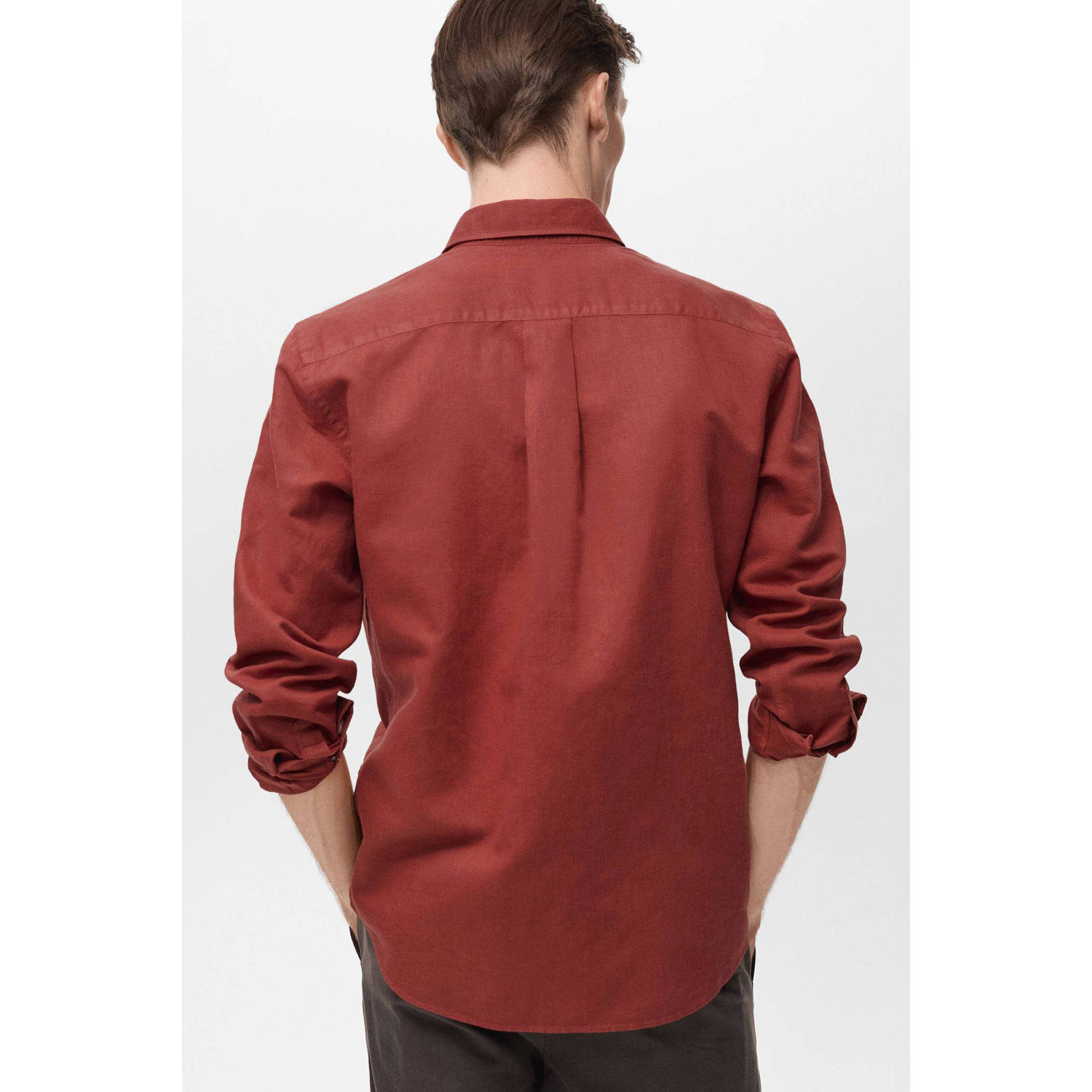 Mango Man linnen casual overhemd donkerrood