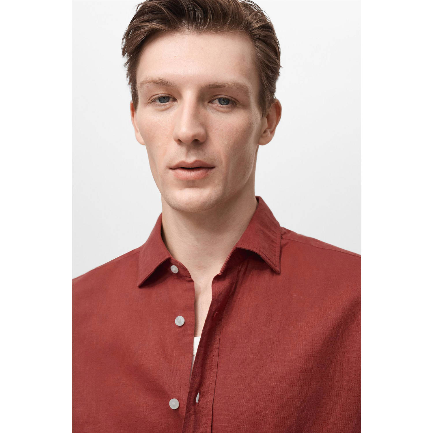 Mango Man linnen casual overhemd donkerrood