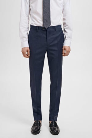 wollen slim pantalon donkerblauw