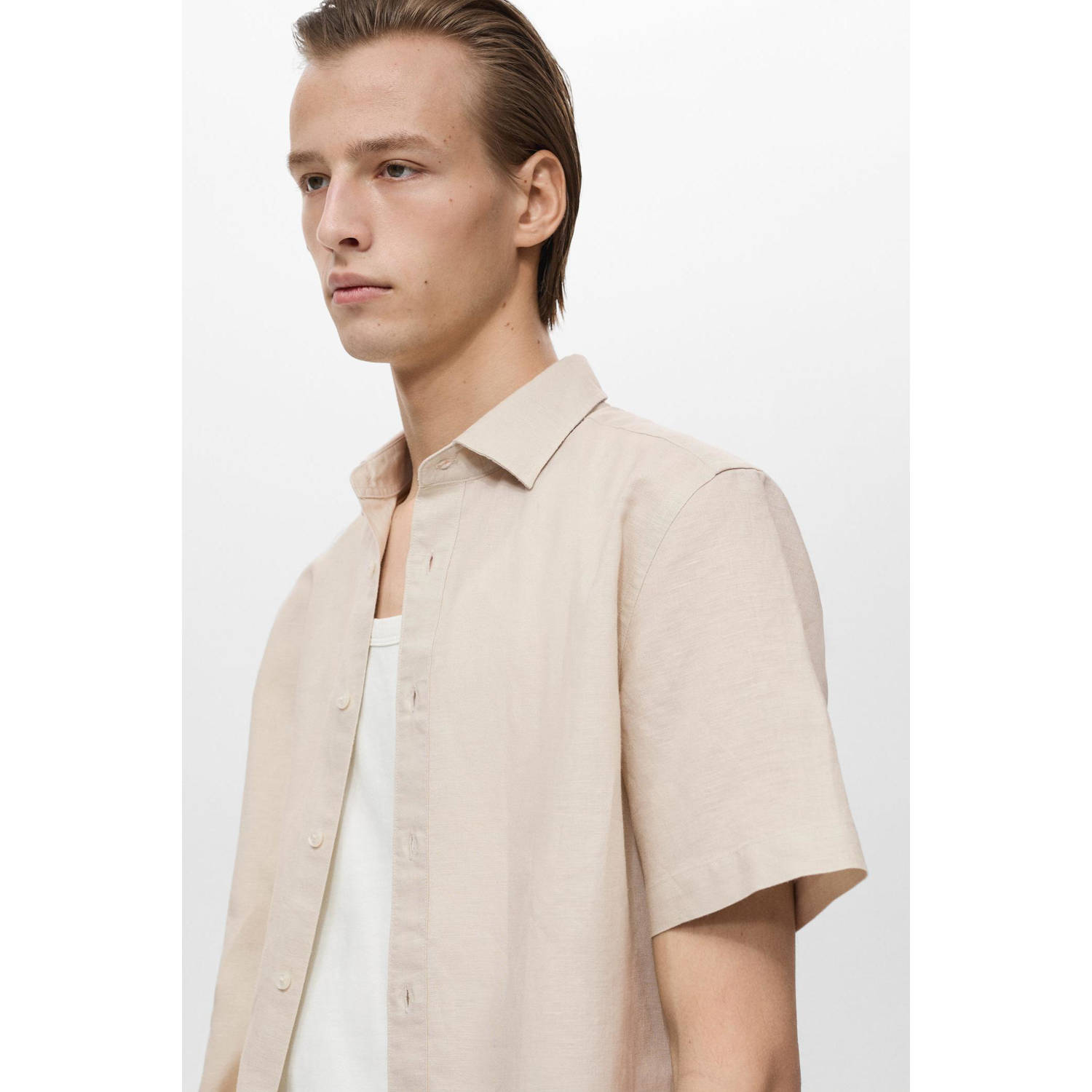 Mango Man linnen casual overhemd zand