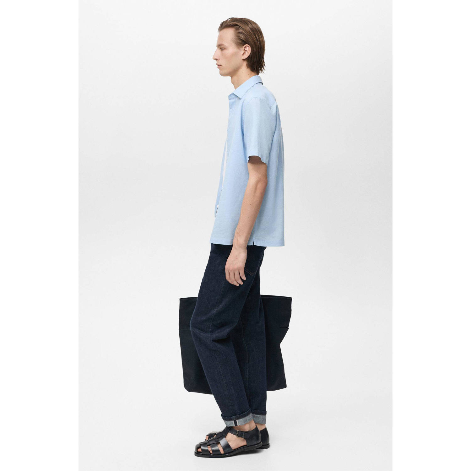 Mango Man linnen casual overhemd blauw