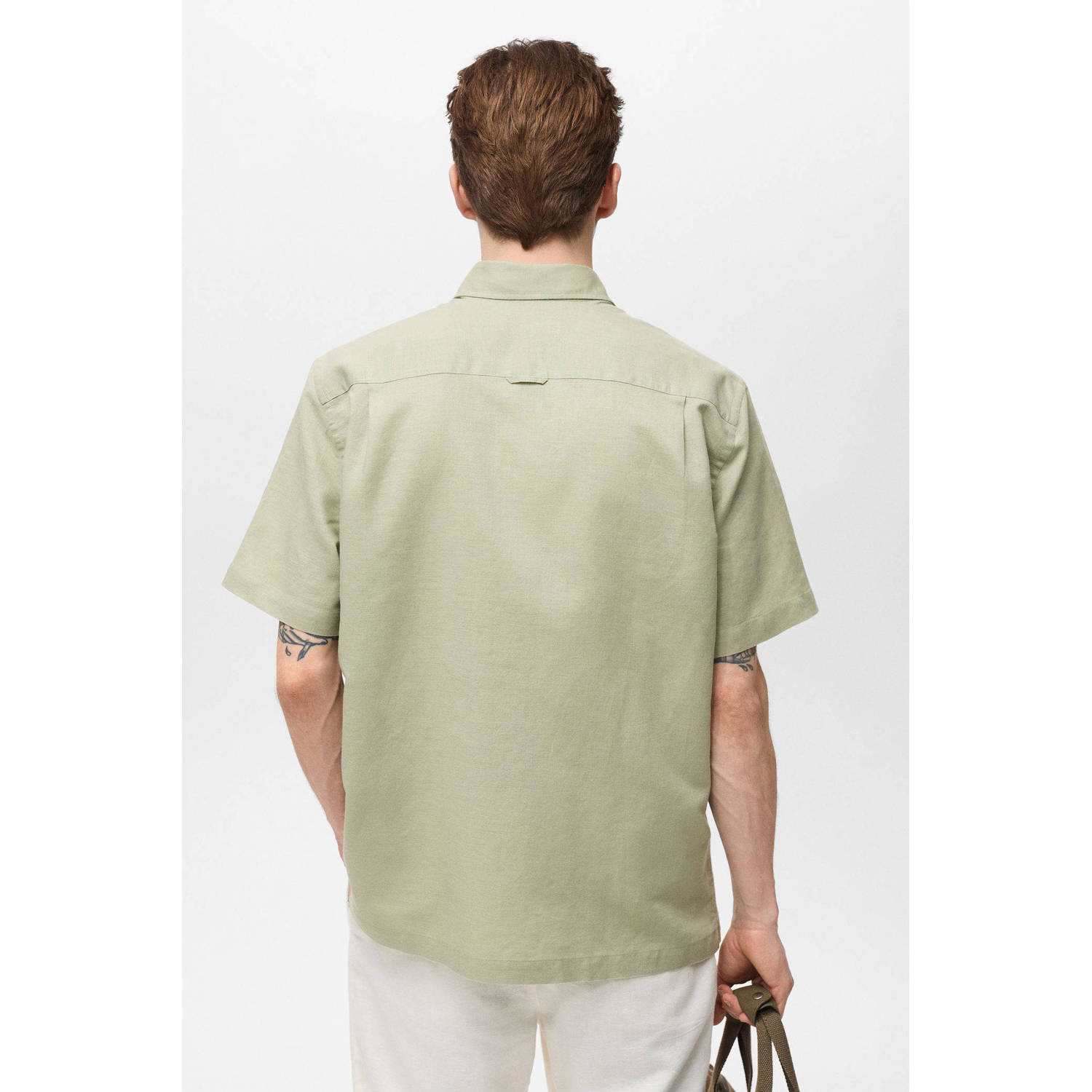 Mango Man linnen casual overhemd groen