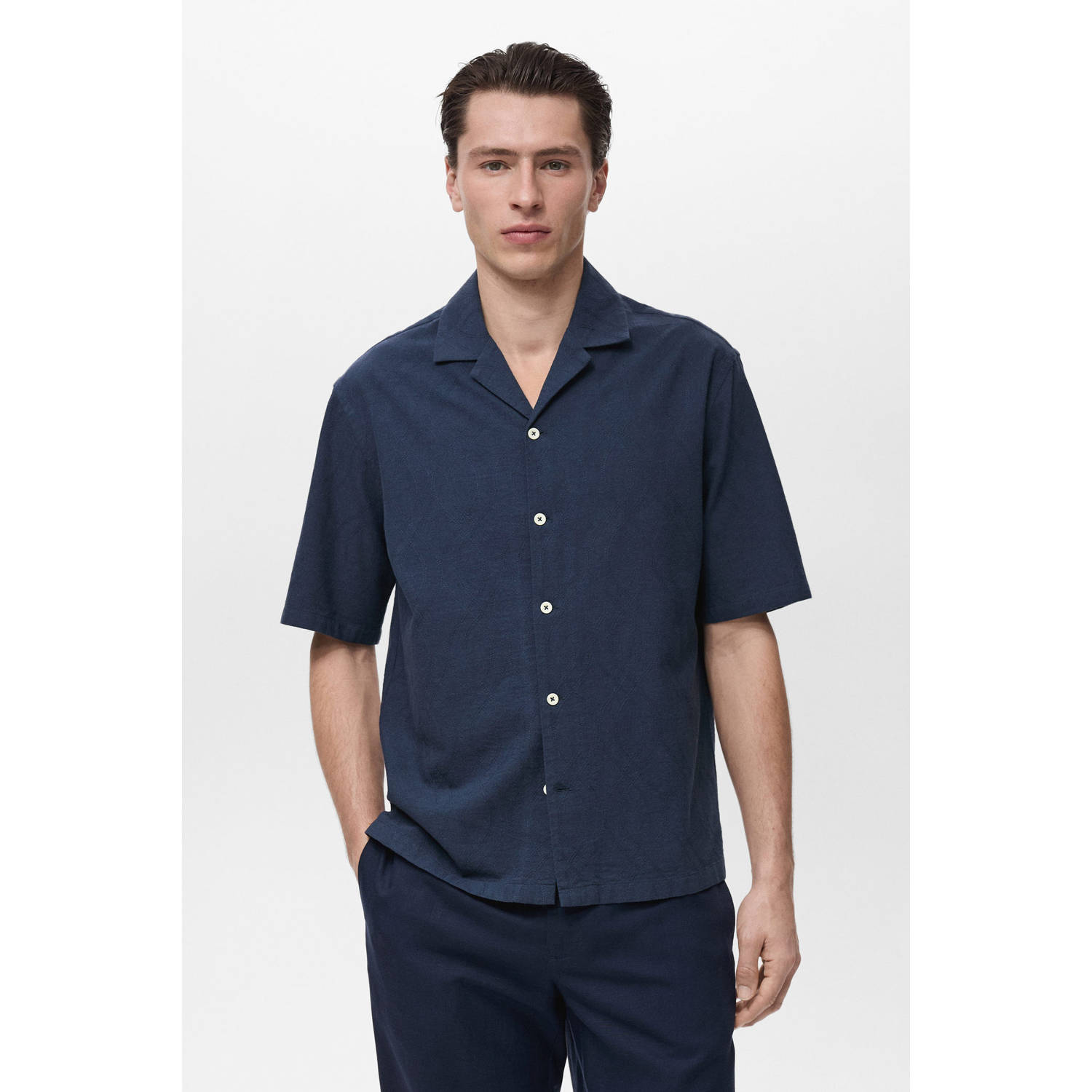 Mango Man casual overhemd donkerblauw