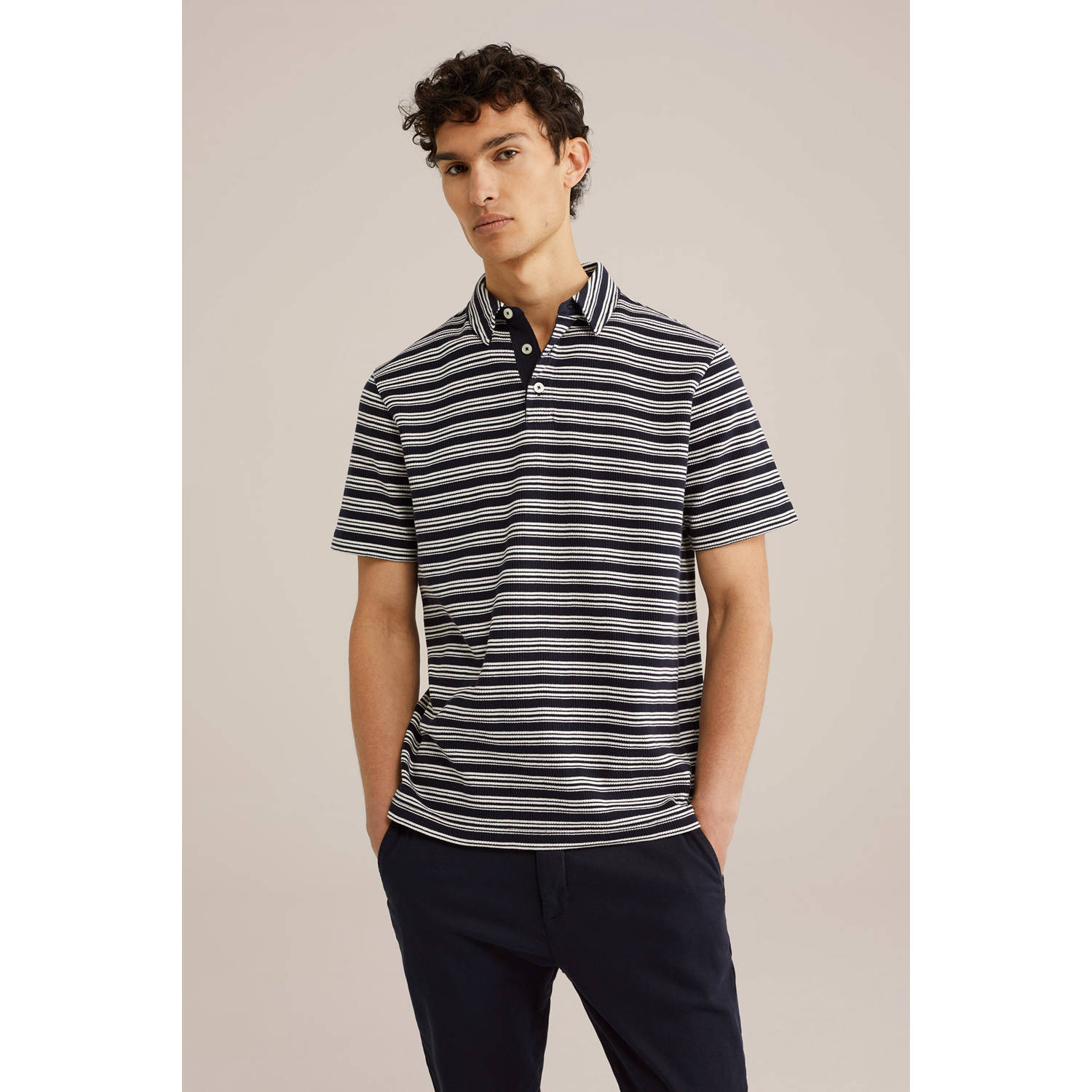 WE Fashion regular polo met textuur donkerblauw