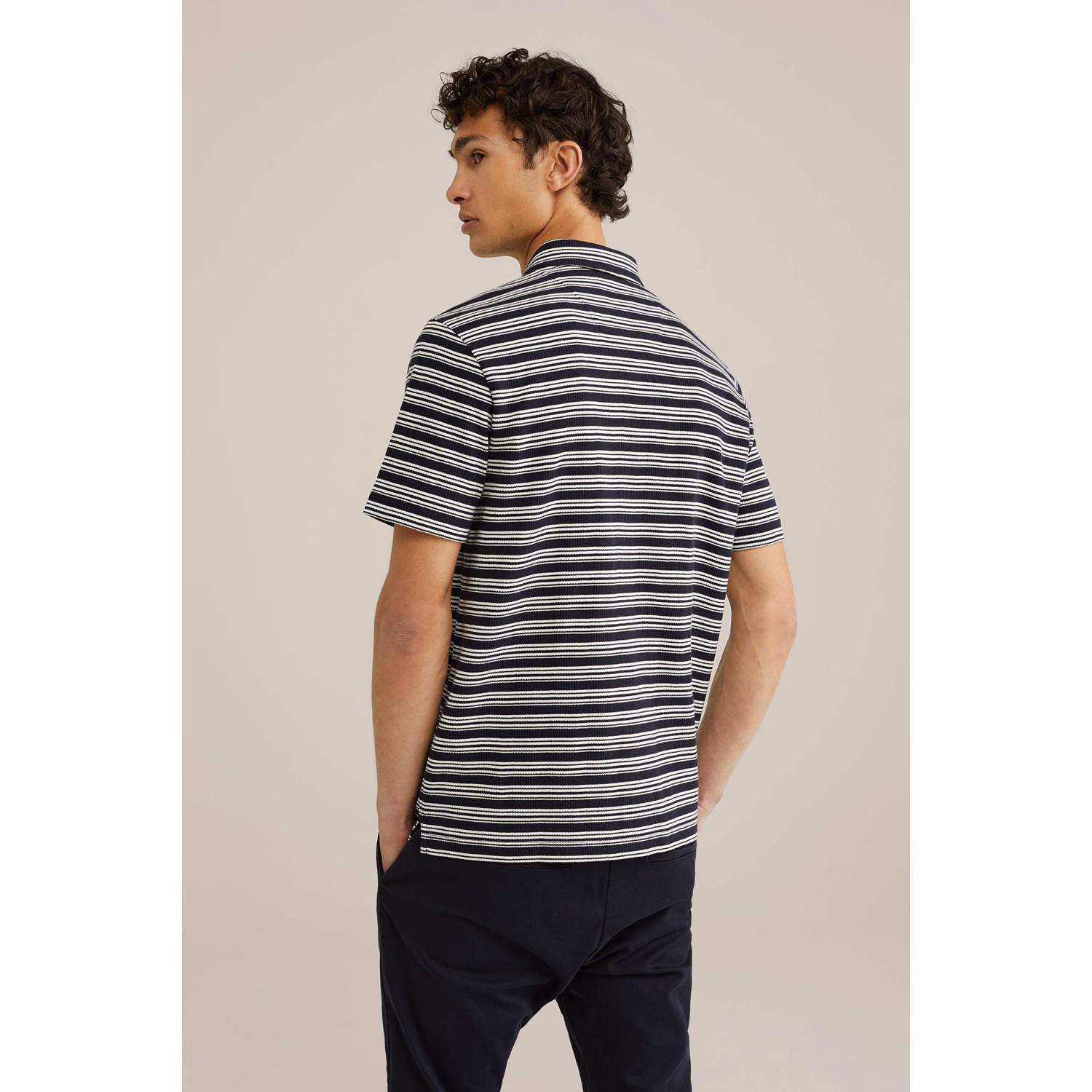 WE Fashion regular polo met textuur donkerblauw