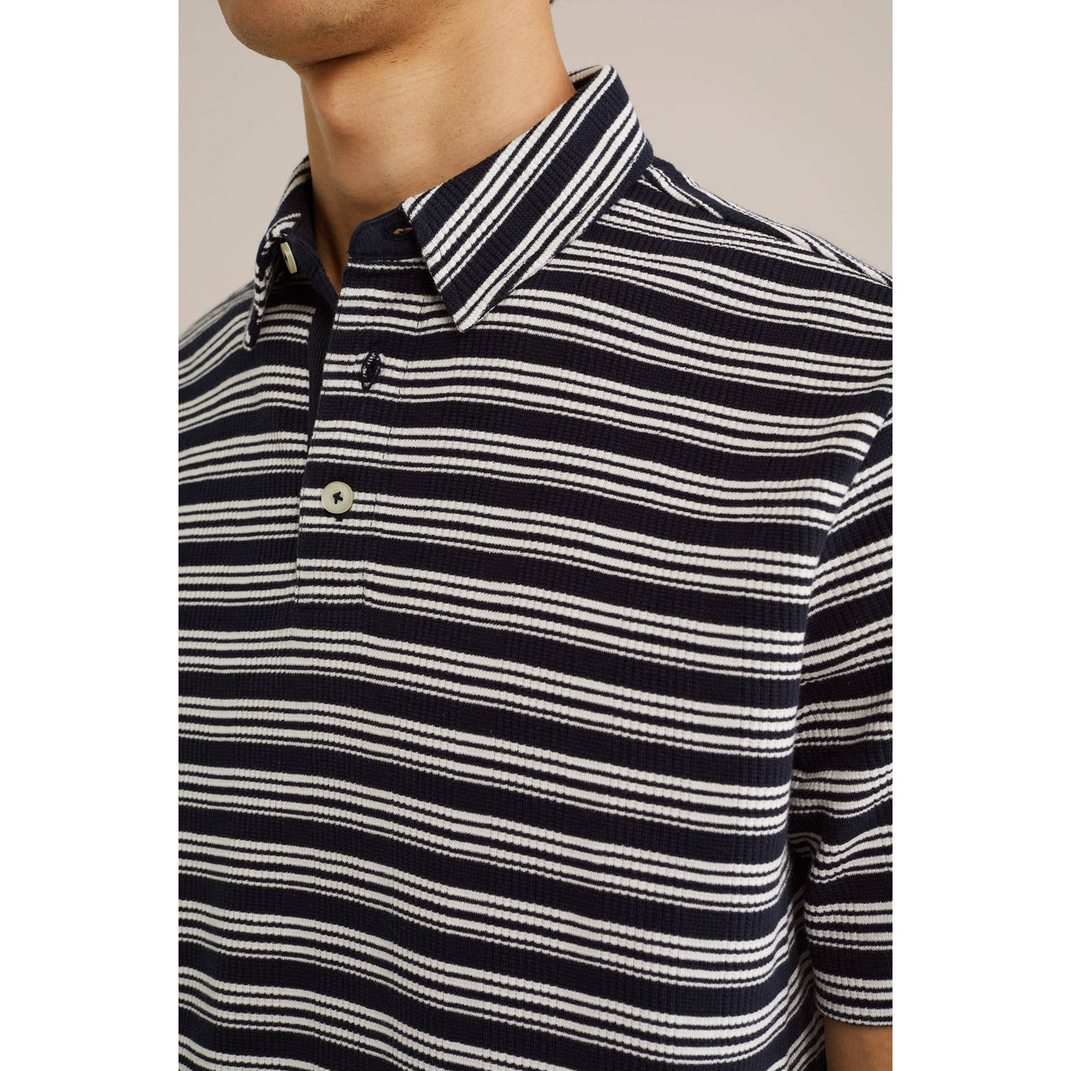 WE Fashion regular polo met textuur donkerblauw