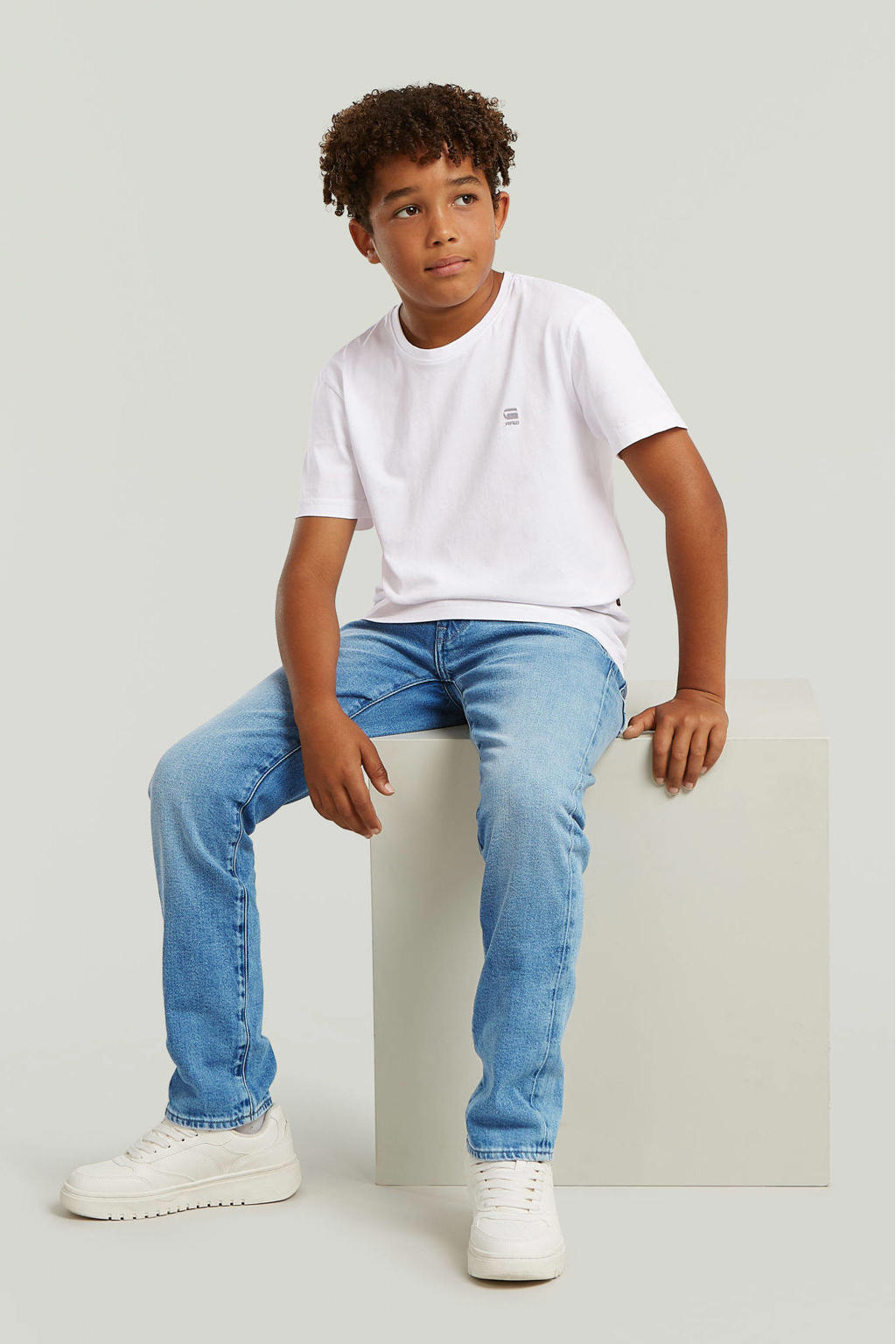 Witte jongens G-STAR T-shirt van katoen met effen, korte mouwen en ronde hals