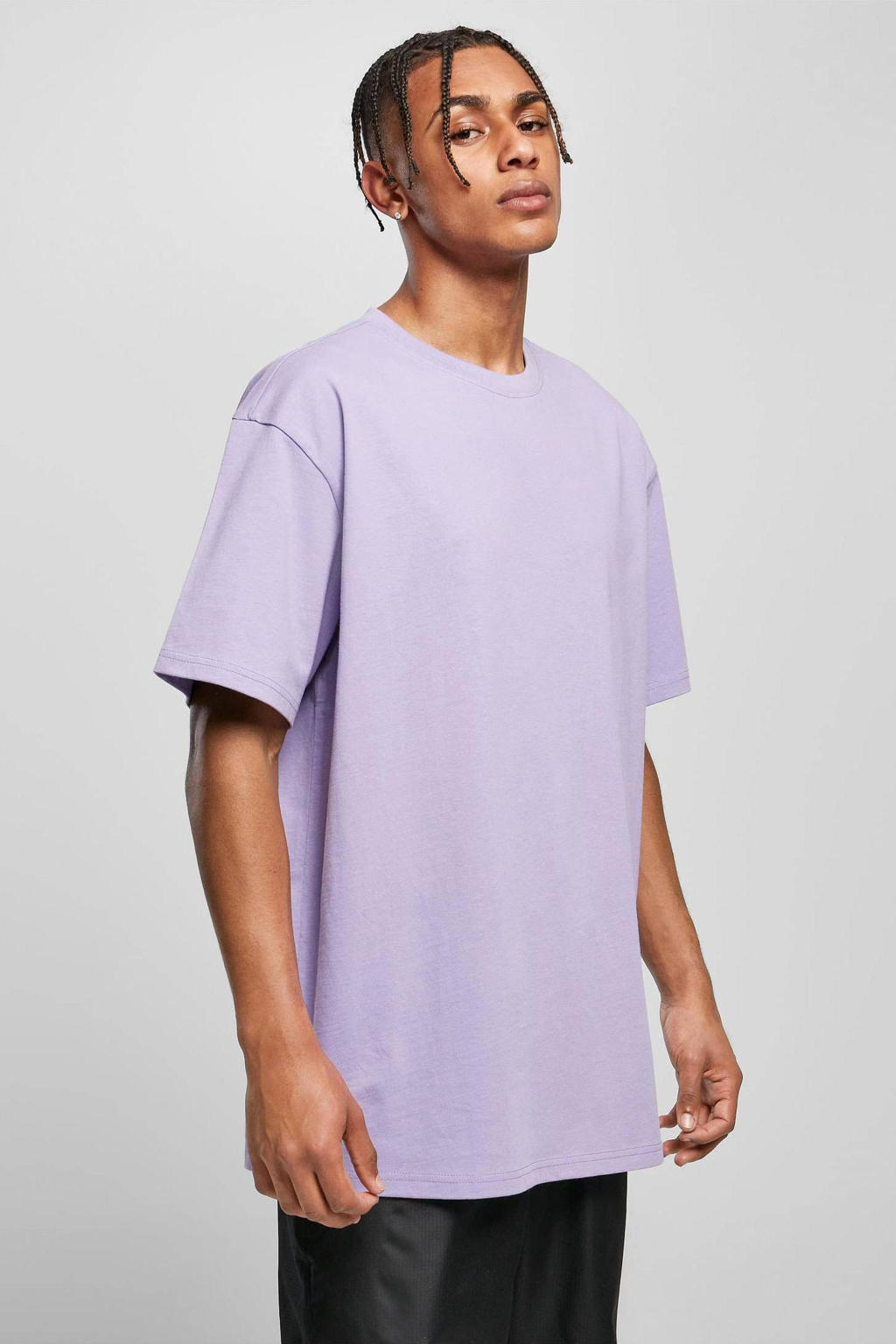 Paarse heren Urban Classics oversized t-shirt van katoen met effen, korte mouwen en ronde hals
