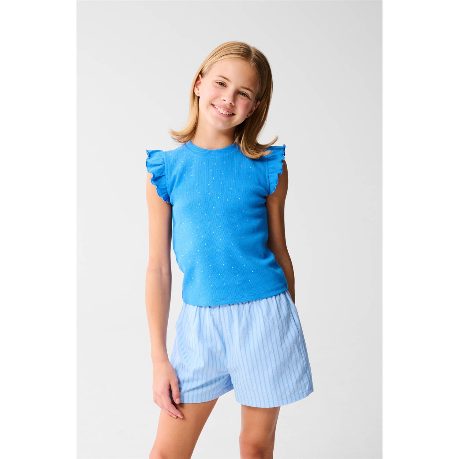 Shoeby mouwloze top blauw met glitter