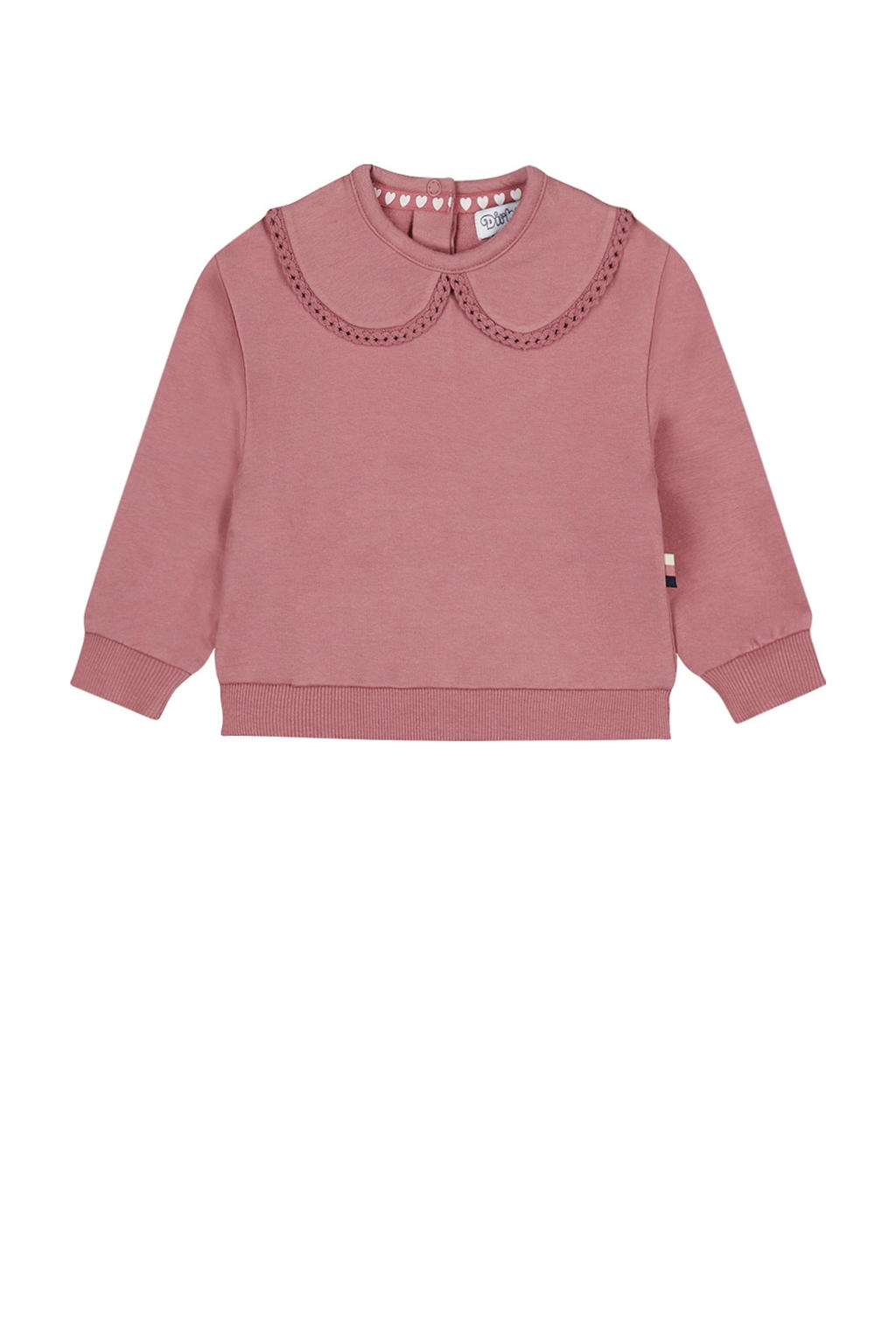 Roze meisjes Dirkje sweater gebreid van stretchkatoen met effen, lange mouwen en drukknoopsluiting