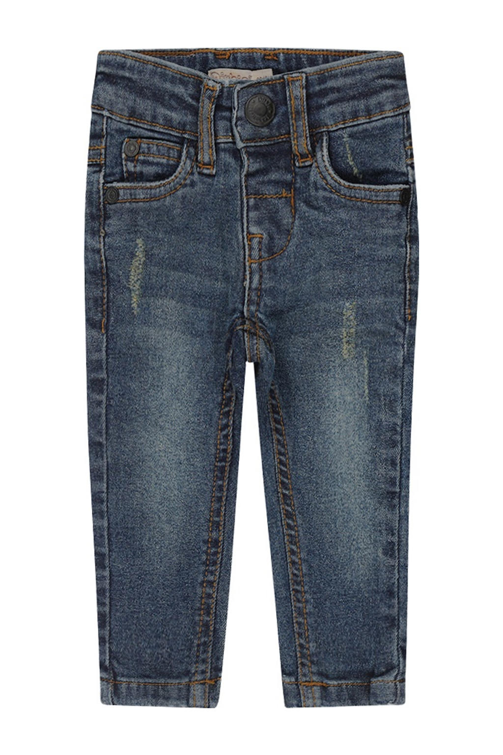 Dark blue denim jongens Dirkje skinny jeans dark blue van stretchdenim met rits- en knoopsluiting en effen