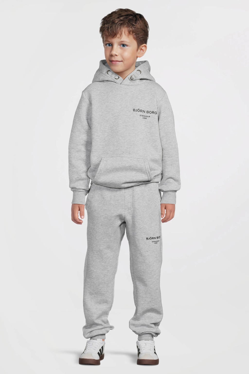 Grijze jongens Björn Borg joggingbroek van katoen met elastische tailleband met koord en effen