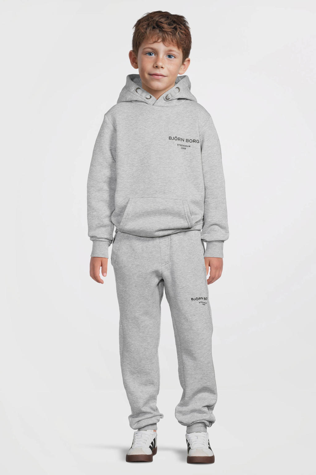 Grijze jongens Björn Borg hoodie van sweat materiaal met effen, lange mouwen en capuchon