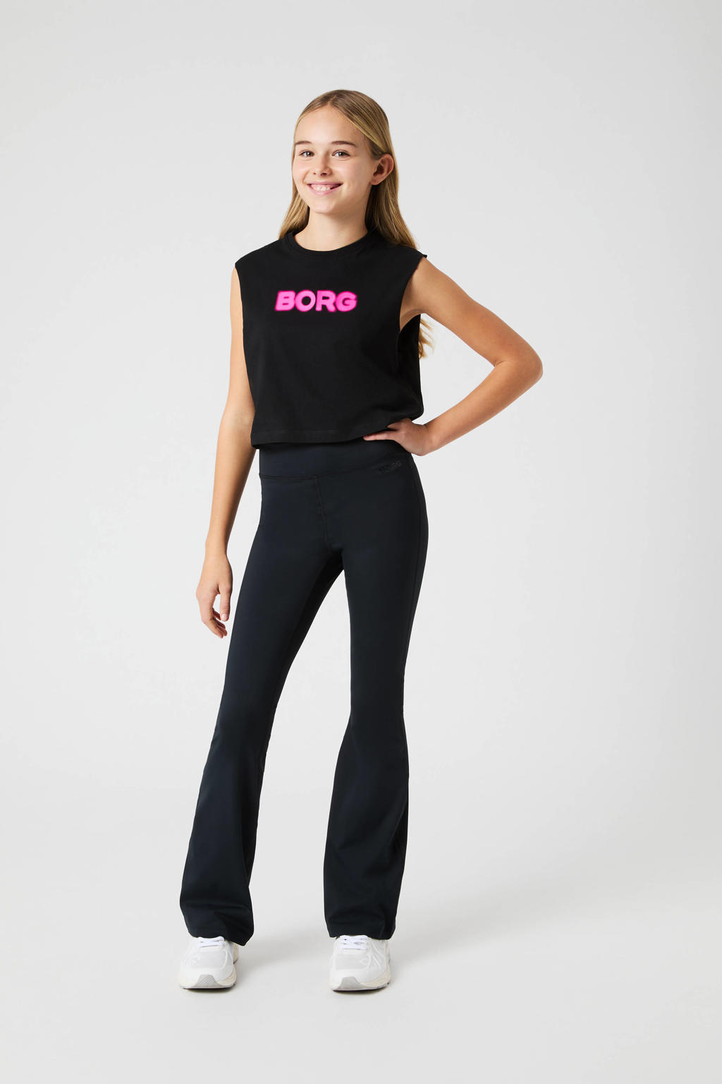 Zwarte meisjes Björn Borg sportbroek van polyester met elastische tailleband en effen