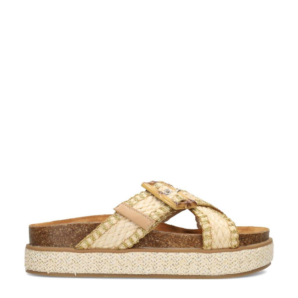 Beige dames POSH by Poelman Elsa slippers van synthetisch materiaal