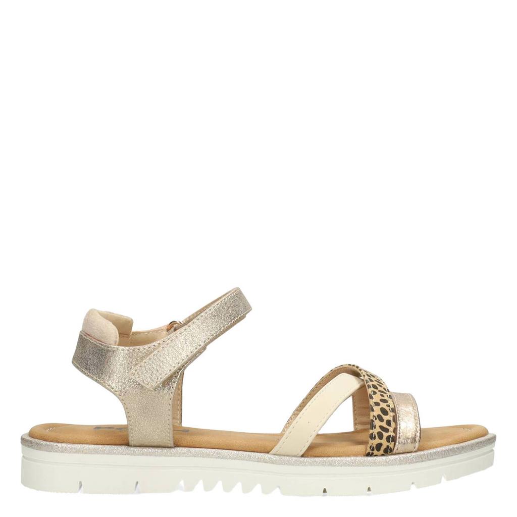 Gouden meisjes POSH by Poelman sandalen van imitatieleer/imitatiesude met klittenband en dierenprint
