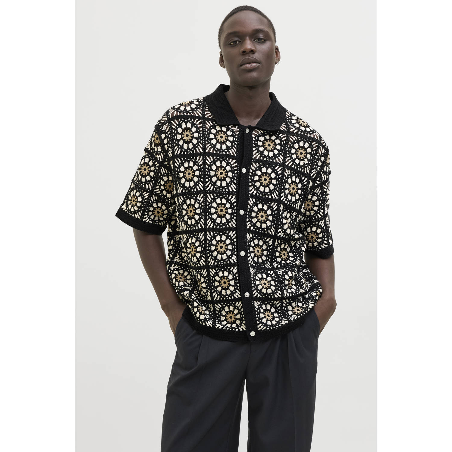 JACK & JONES ORIGINALS casual overhemd met ingebreid patroon multi