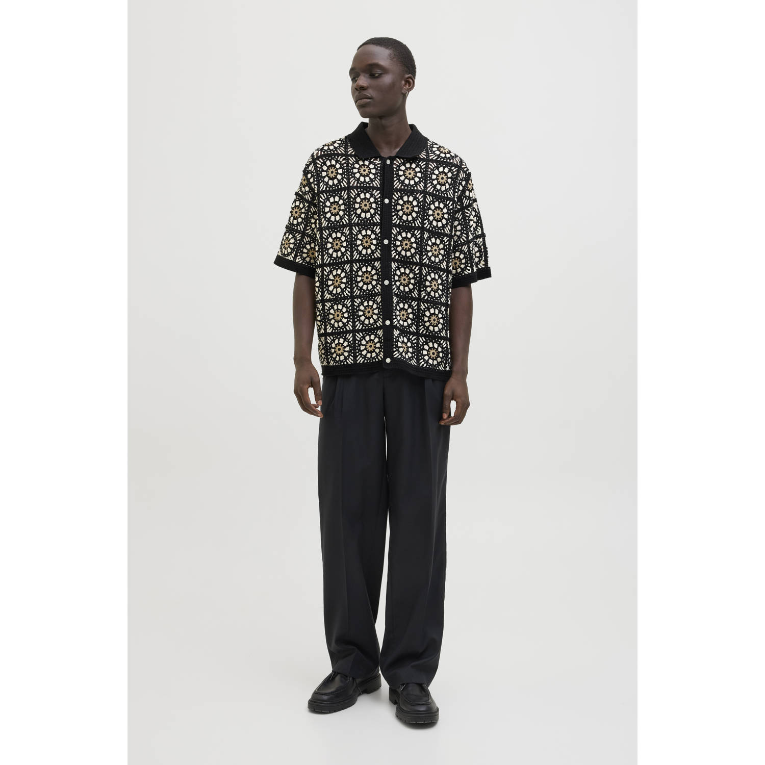 JACK & JONES ORIGINALS casual overhemd met ingebreid patroon multi