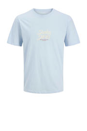 thumbnail: Lichtblauwe heren JACK & JONES ORIGINALS T-shirt van katoen met logo dessin, korte mouwen en ronde hals
