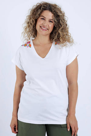 T-shirt ecru broderie