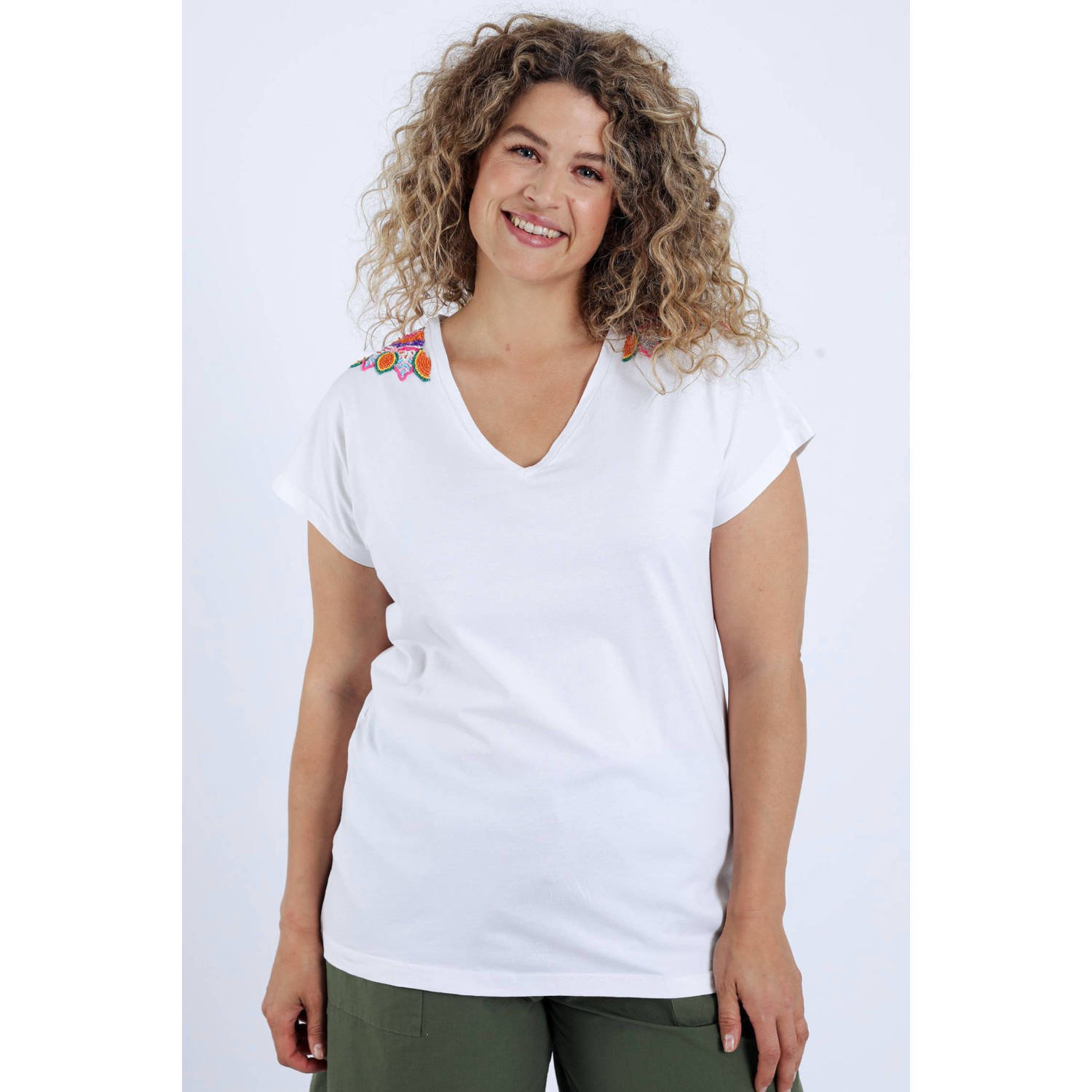 Paprika T-shirt ecru broderie