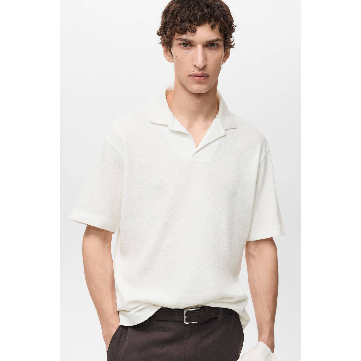 Mango Man relaxed polo gebreid ecru