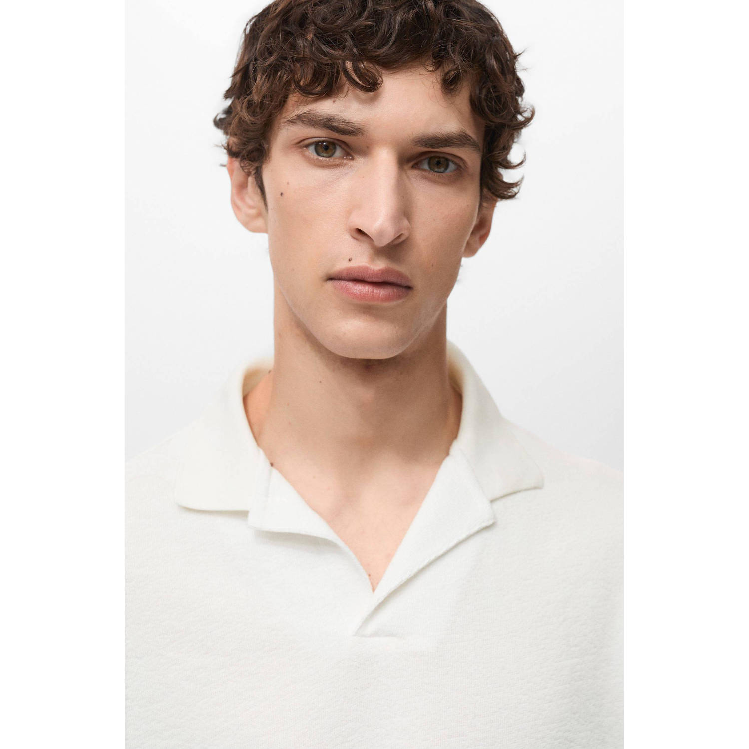 Mango Man relaxed polo gebreid ecru