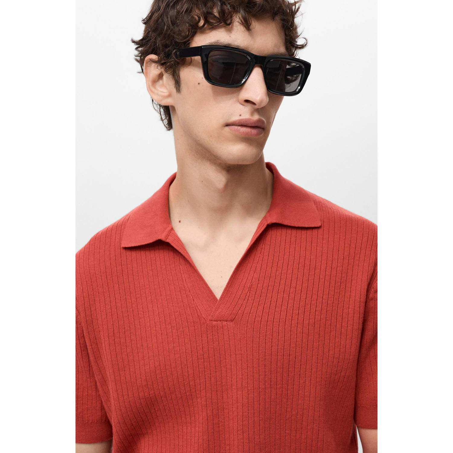 Mango Man regular polo rib gebreid rood