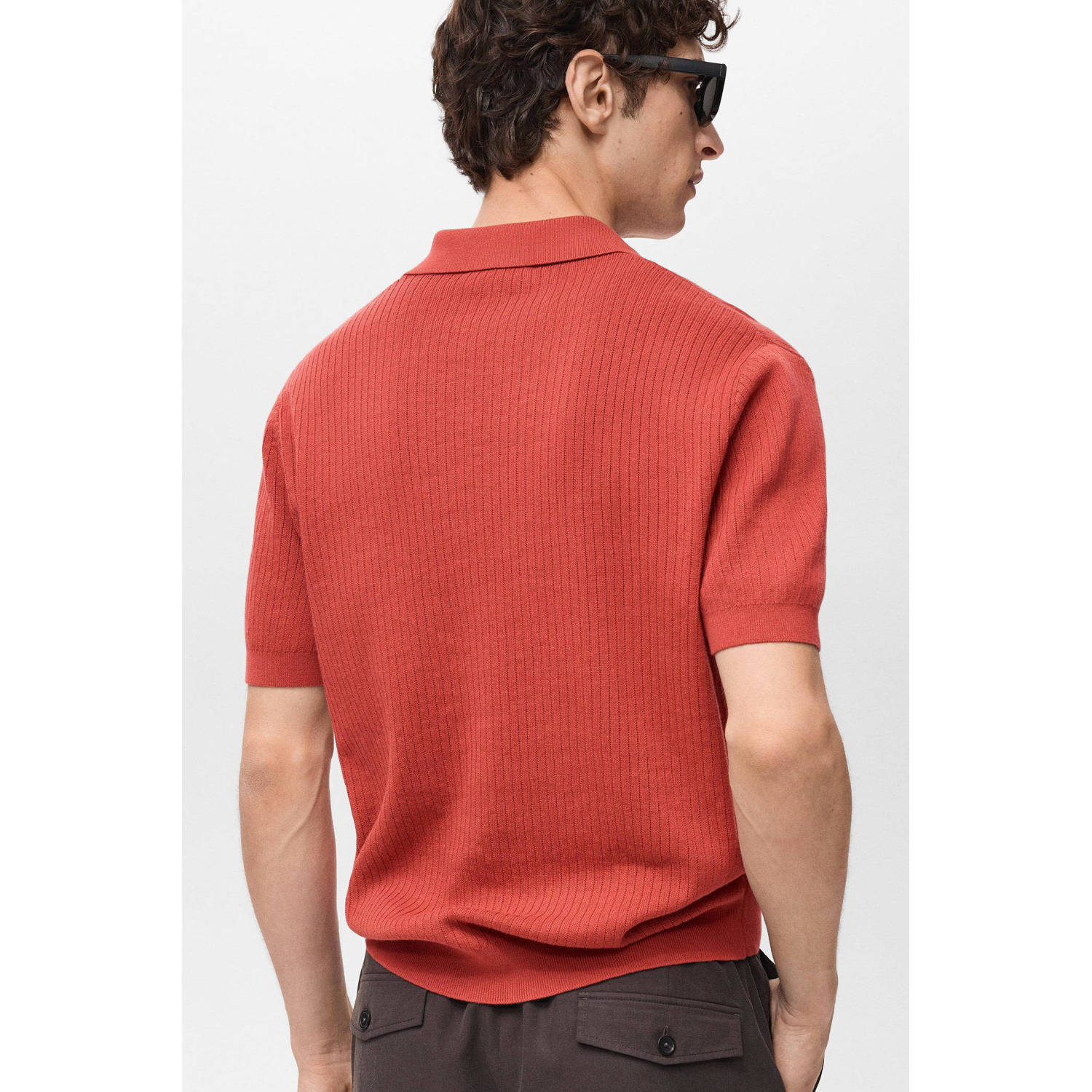 Mango Man regular polo rib gebreid rood
