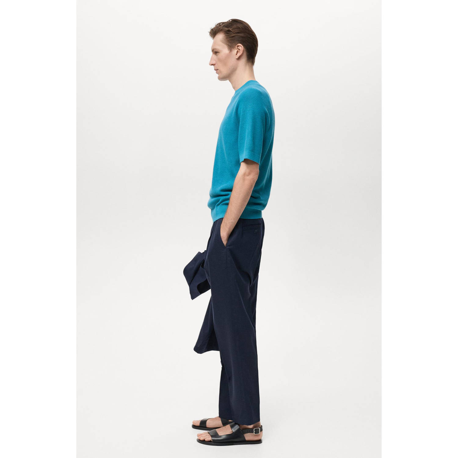Mango Man T-shirt fijn gebreid turquoise