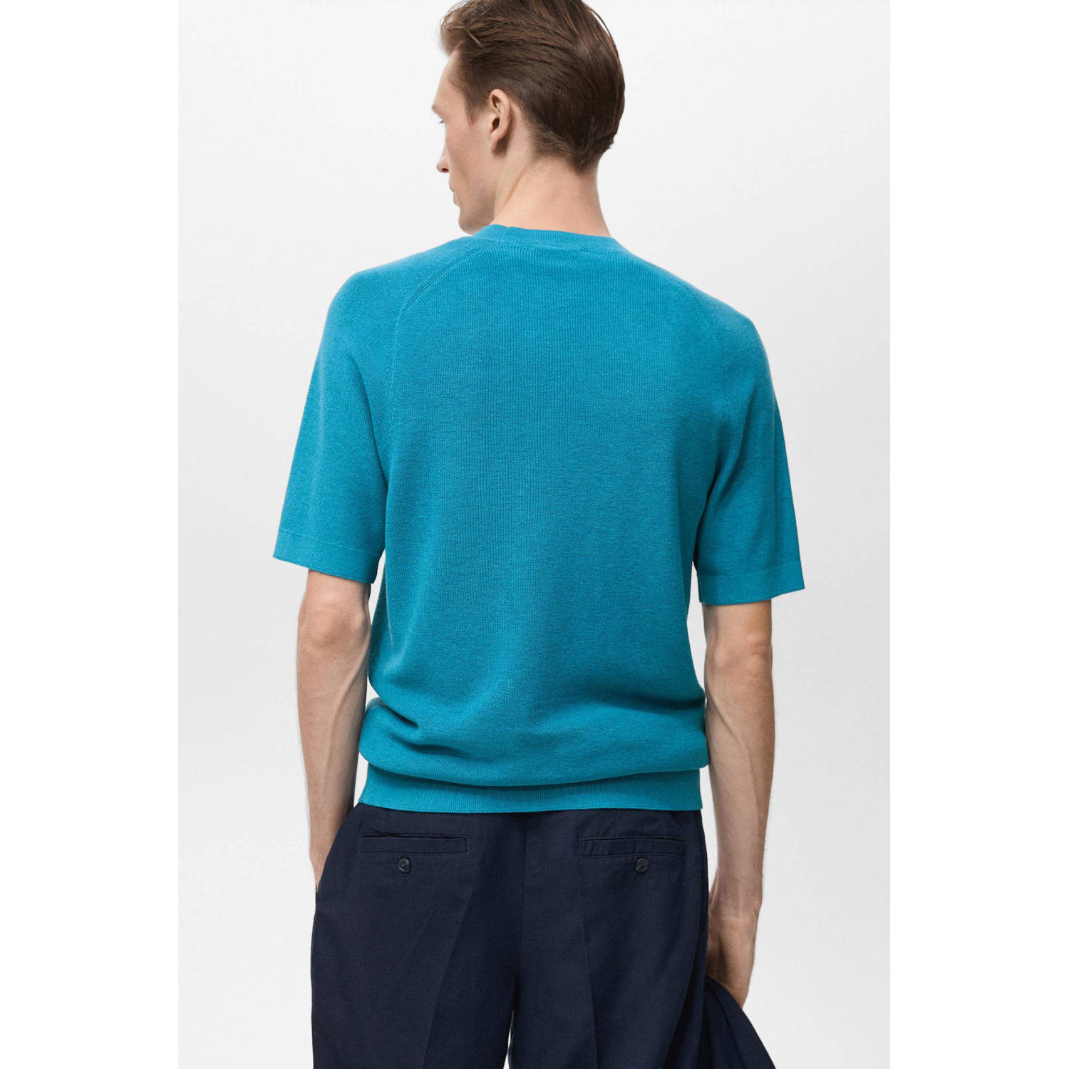 Mango Man T-shirt fijn gebreid turquoise