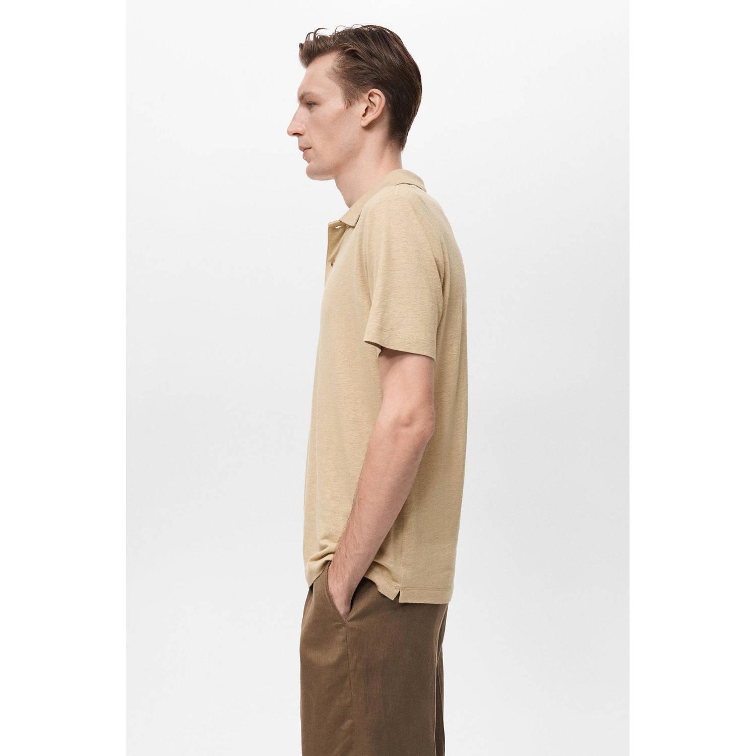 Mango Man linnen slim polo beige