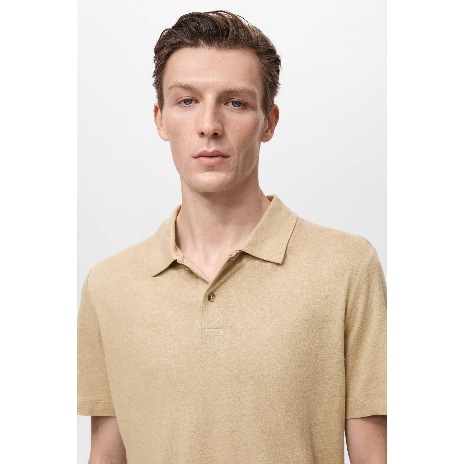 Mango Man linnen slim polo beige