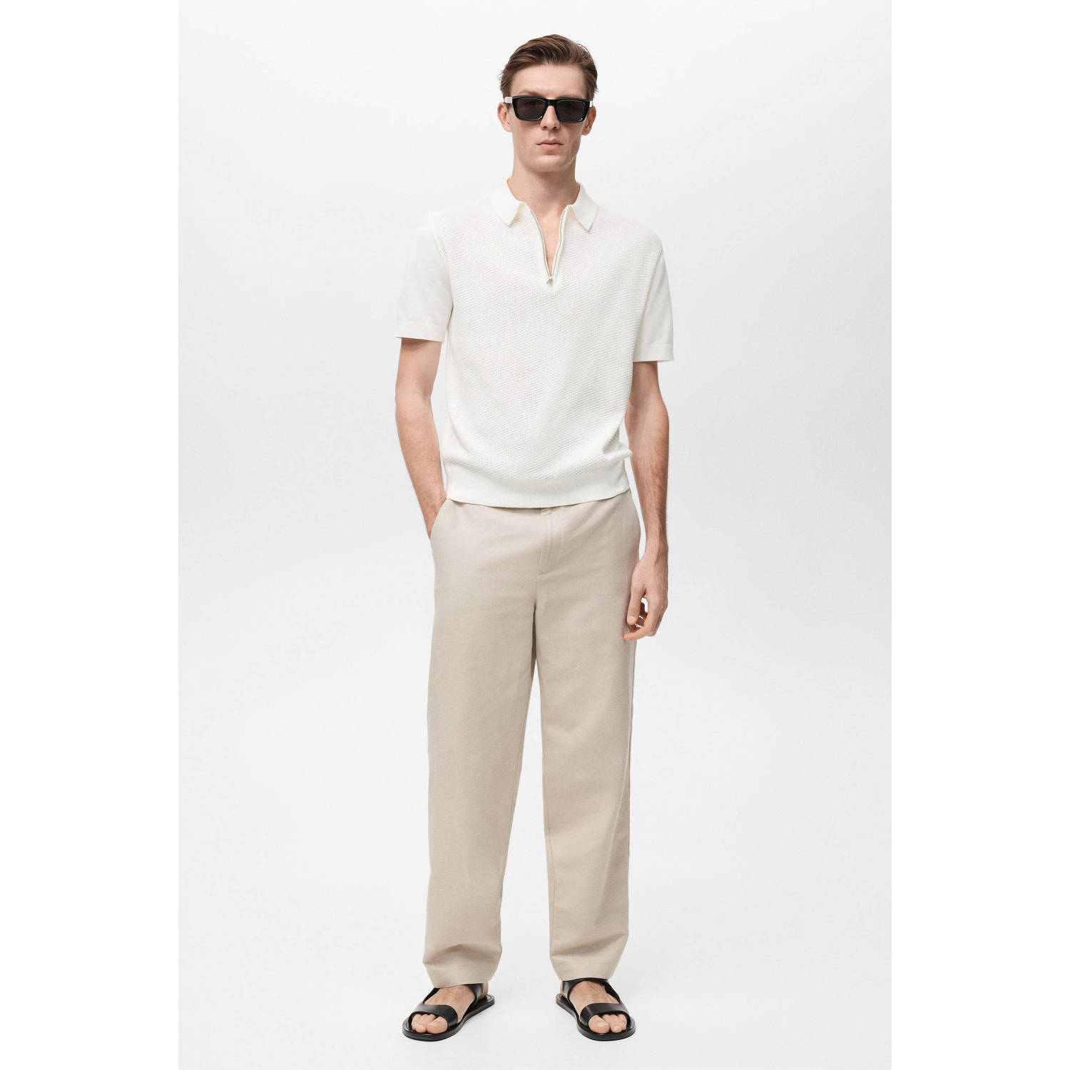Mango Man regular polo gebreid ecru