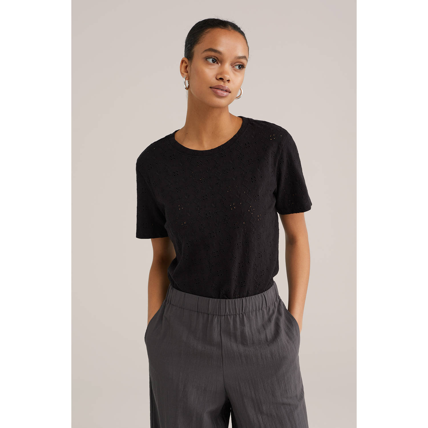 WE Fashion top zwart broderie