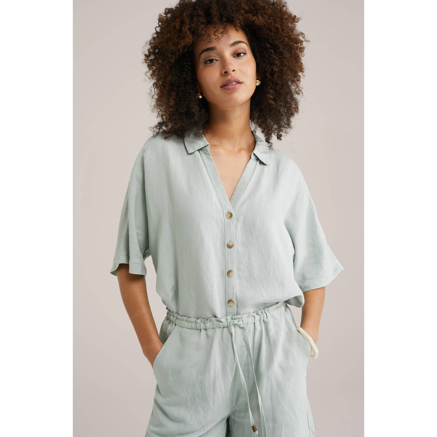 WE Fashion linnen blouse mintgroen