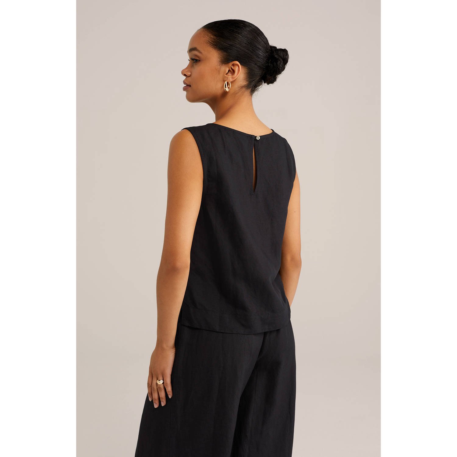 WE Fashion linnen mouwloze top zwart