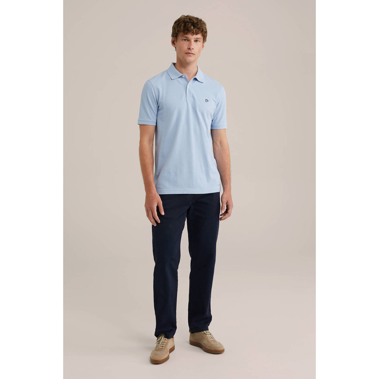 WE Fashion slim polo lichtblauw