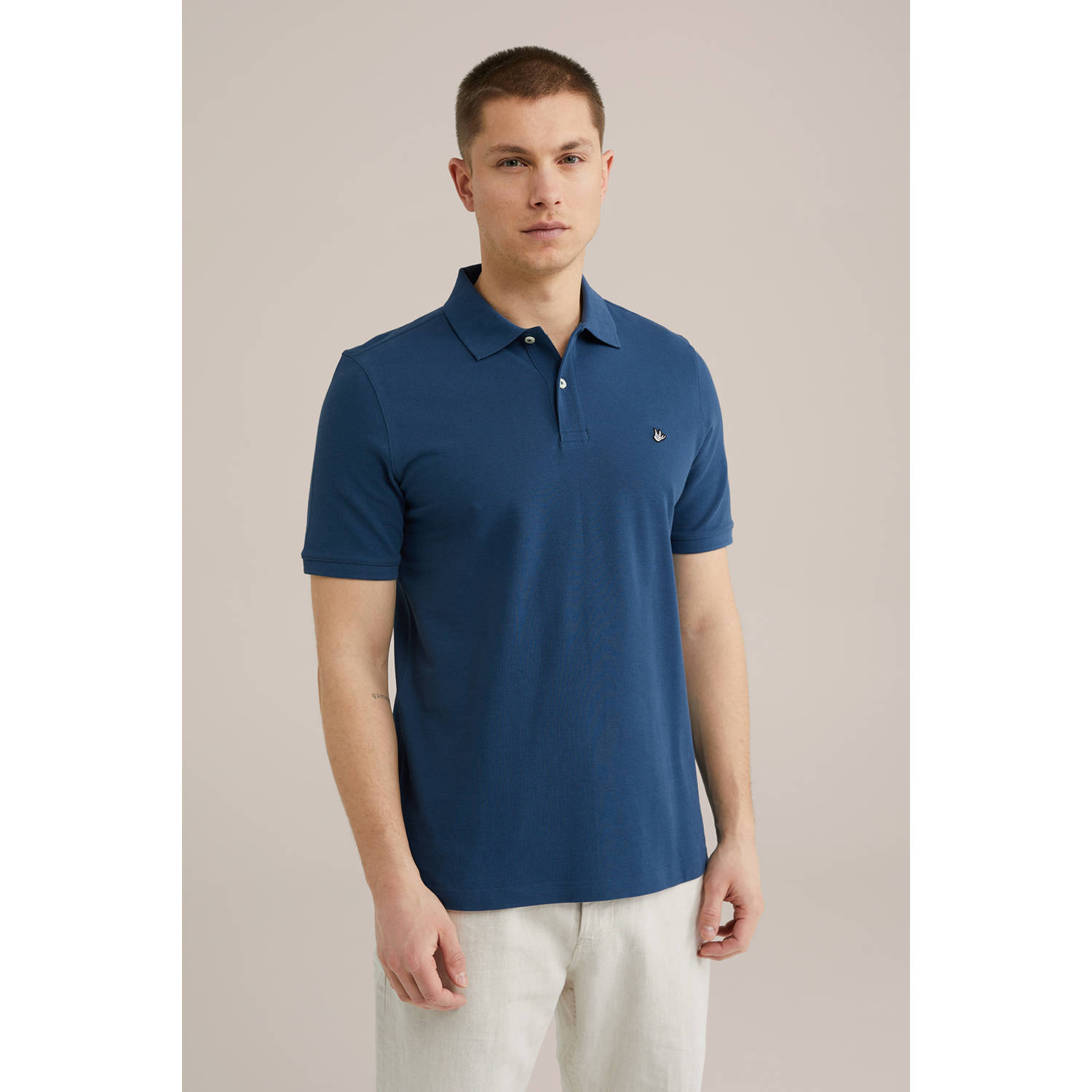 WE Fashion slim polo blauw