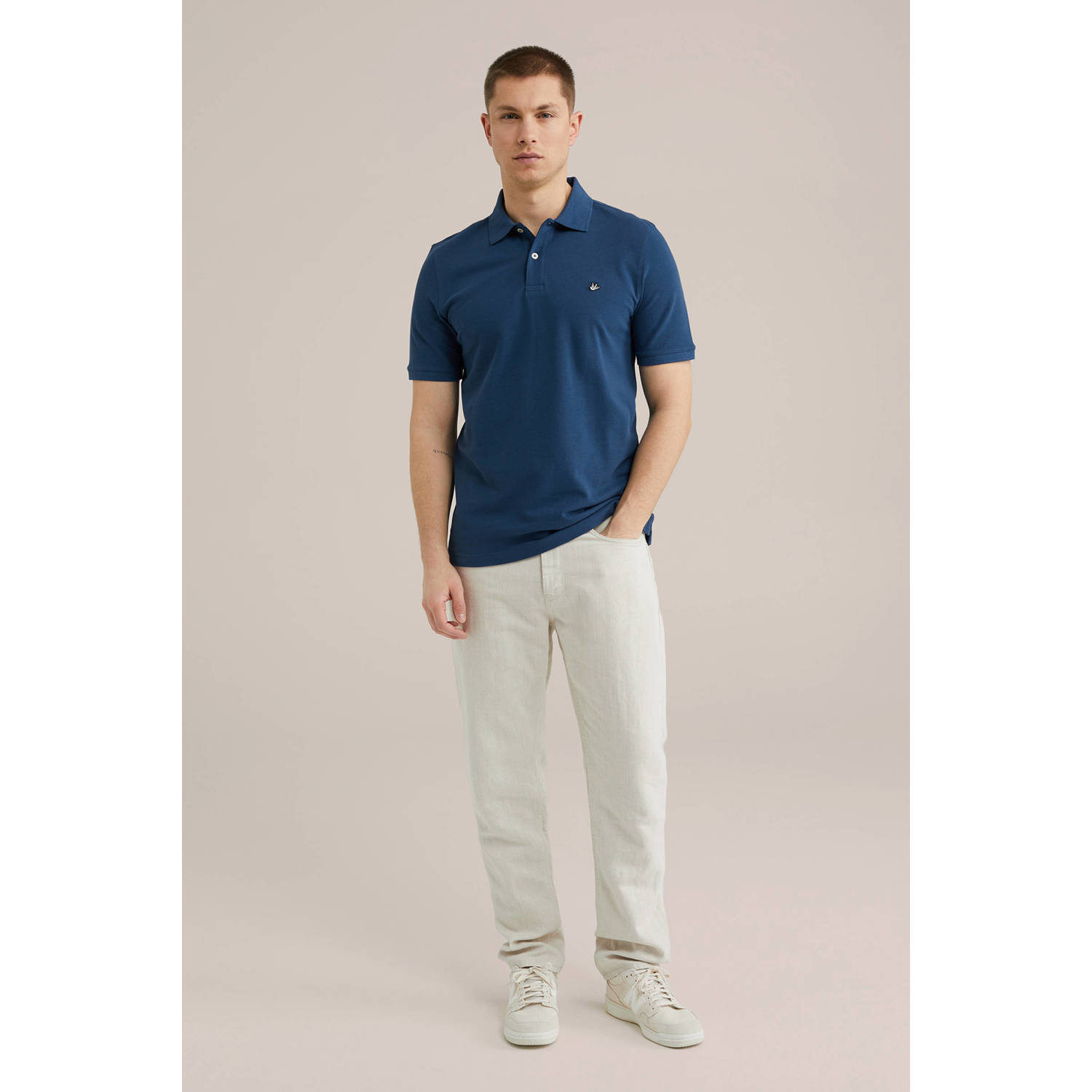 WE Fashion slim polo blauw