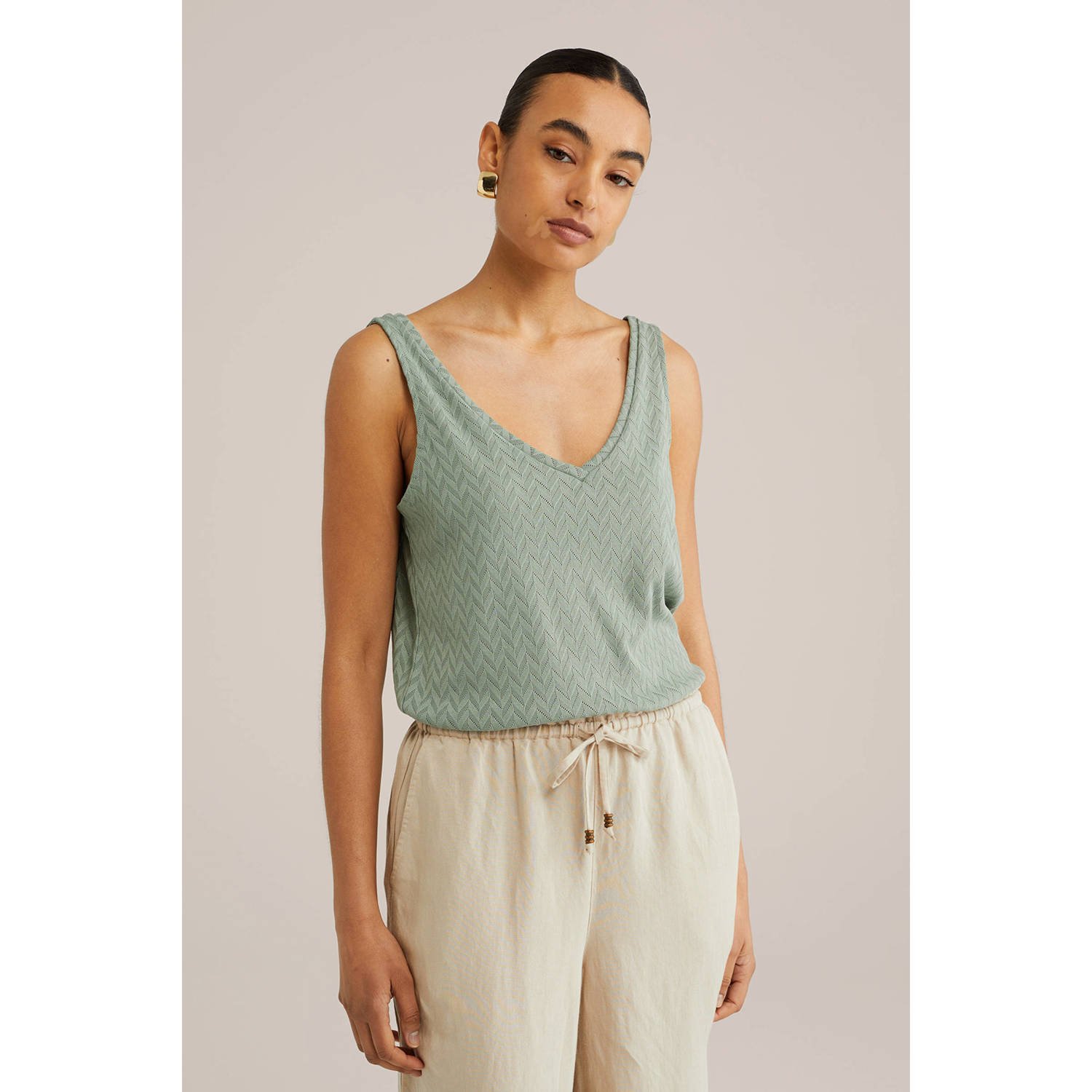 WE Fashion top lichtgroen fijn gebreid