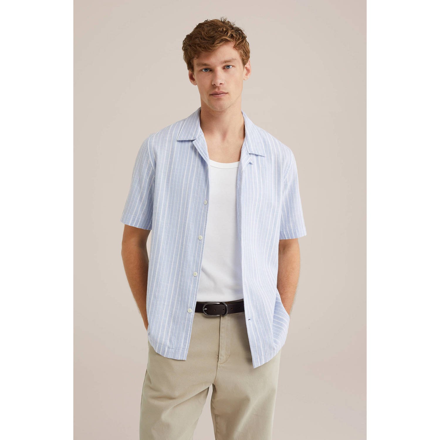 WE Fashion casual overhemd met textuur lichtblauw