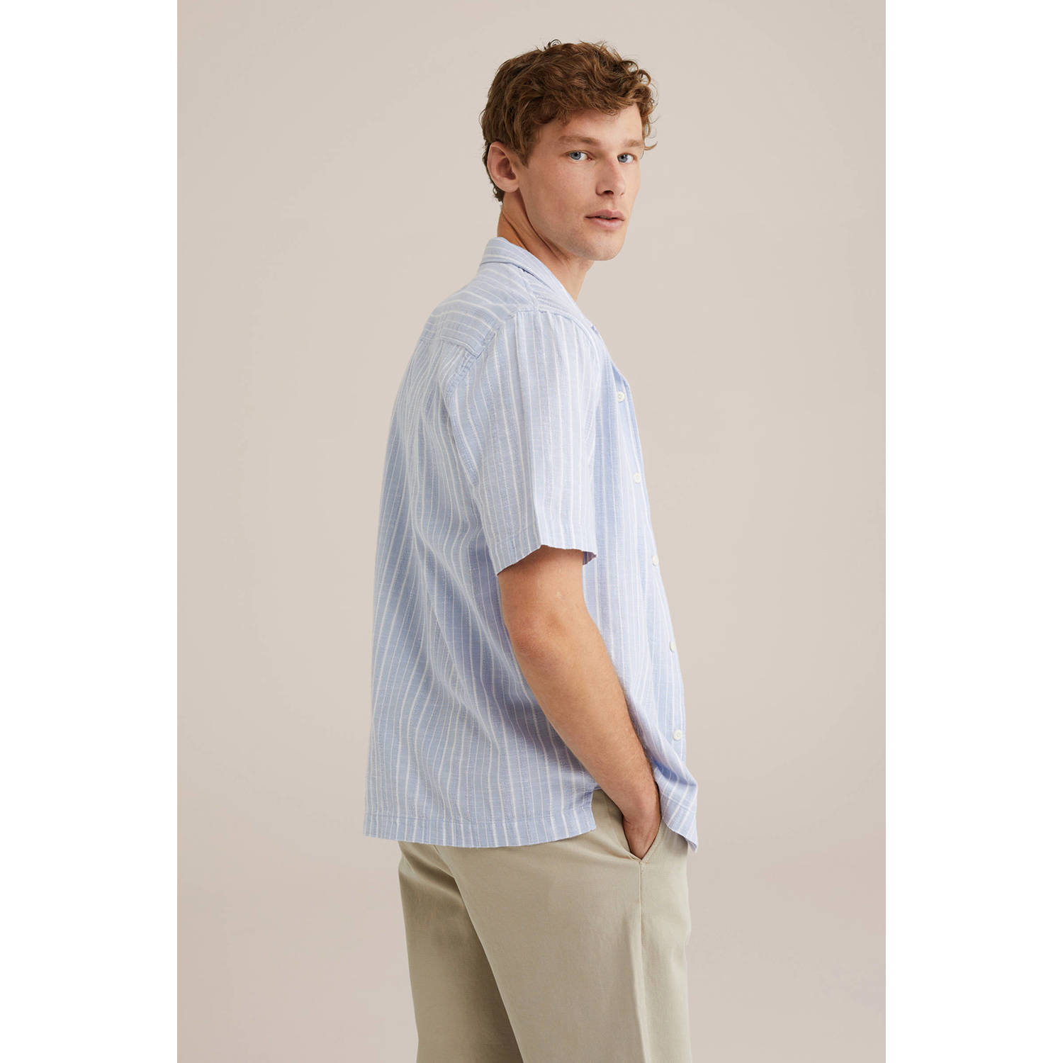 WE Fashion casual overhemd met textuur lichtblauw