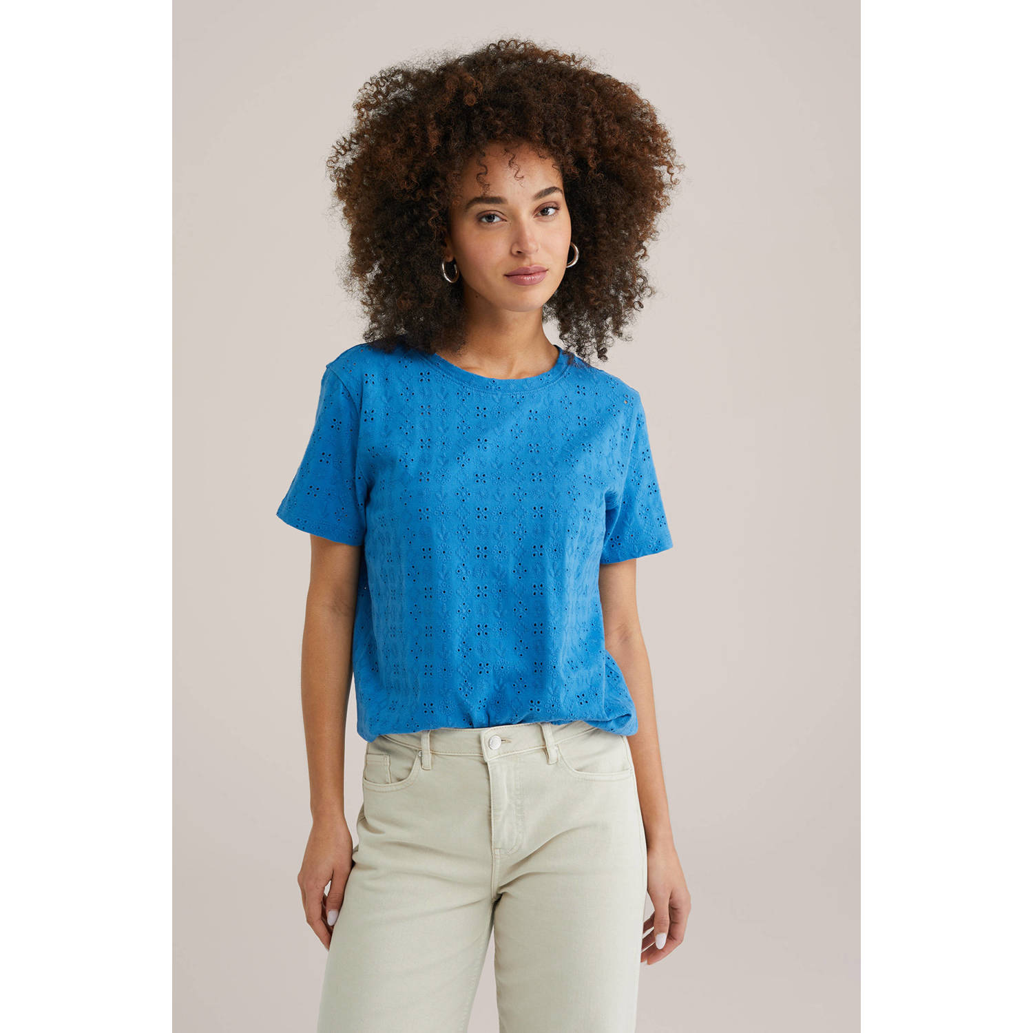 WE Fashion top broderie blauw